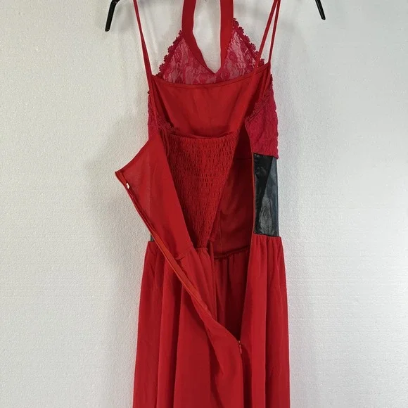 Womens Sleeveless Gothic Dress Corset Halter Lace Size Medium Red Halloween - Picture 7 of 13